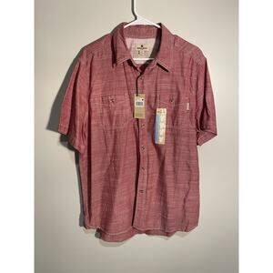 NWT Woolrich Men's Short Sleeve Button Down 100% Cotton Woven Shirt Sz L